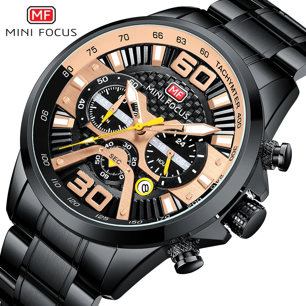 

Relojes Hombre Minifoucus New Watches Men Top Brand Luxury Big Dial Chronograph Male Quartz Watch Waterproof Stainless Steel