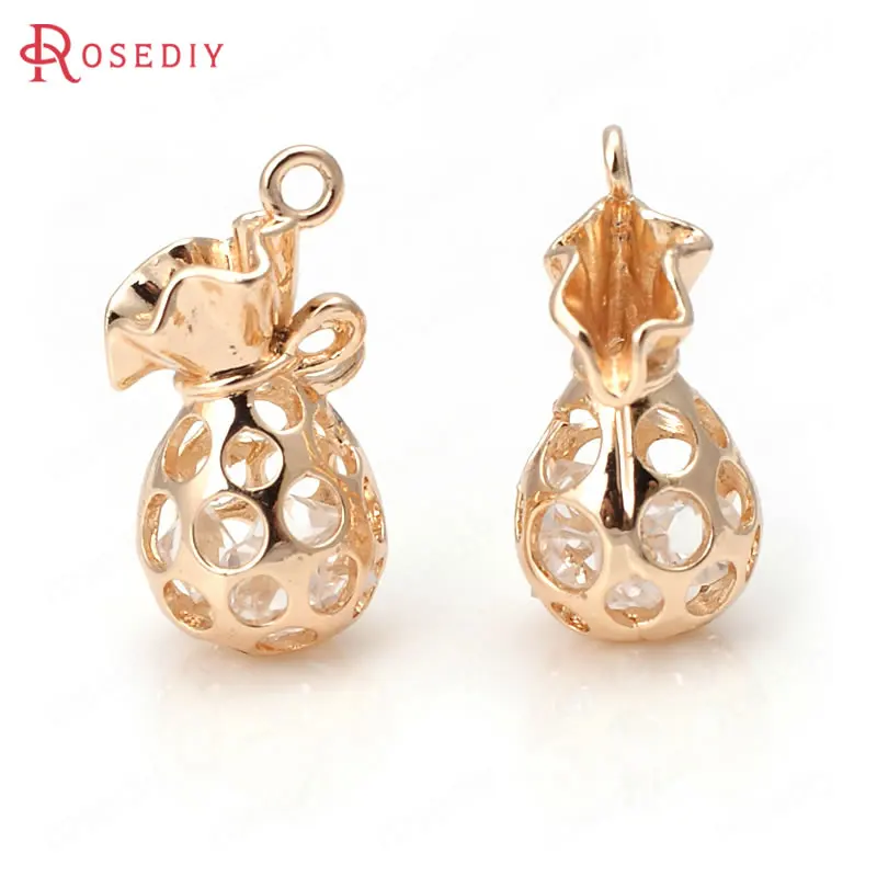 (D253)4 pieces 24x12mm High Quality Champagne Gold Color Brass with zircon Hollow Purse Charms Pendants Jewelry Accessories