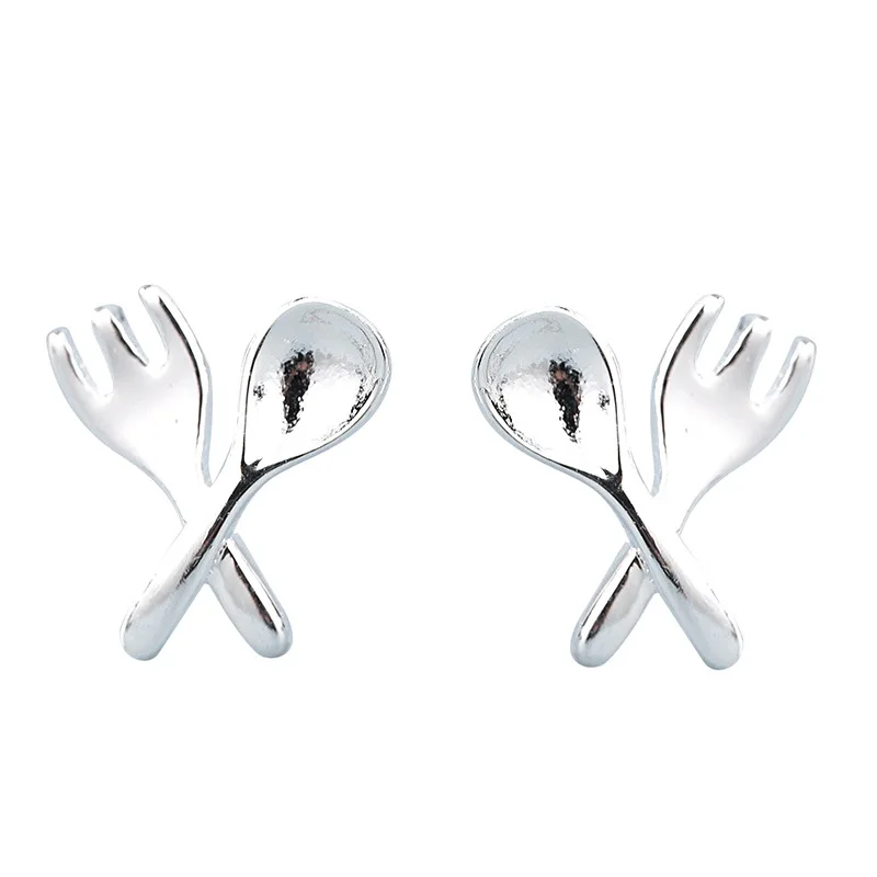 2022 New Charms Spoon Fork Stud Earrings For Girl Simple Mini Silver Color Jewelry Women Ear Pendientes Fashion Boucle D oreille