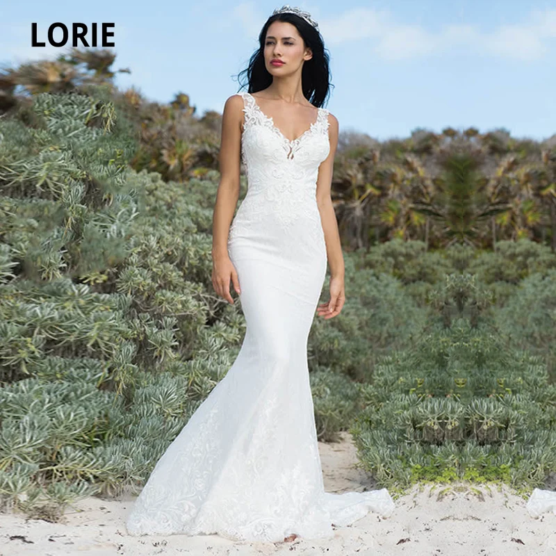 

LORIE Boho Wedding Dresses 2021 Mermaid V-Neck Appliques Lace Gorgerous Wedding Gowns White Ivory Bride Dress suknia ślubna