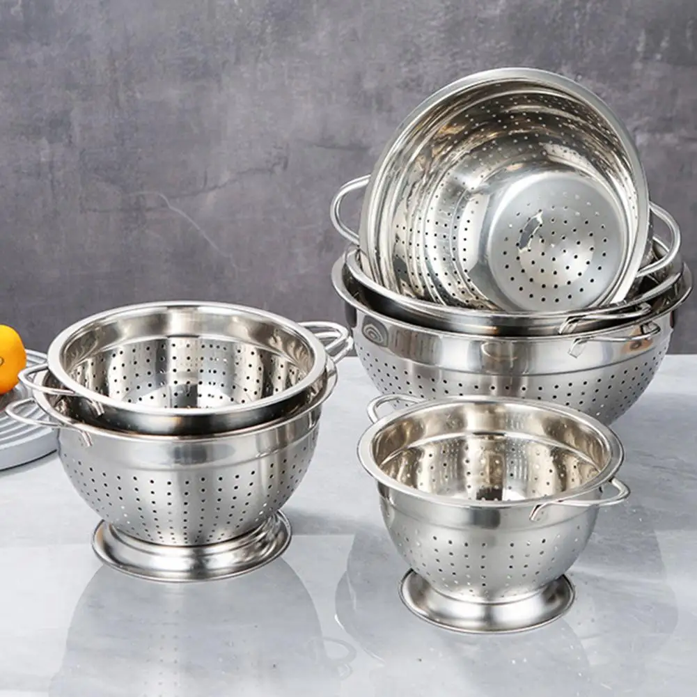 Kitchen Washing Strainer Bowl Multipurpose Drain Basket Stainless Steel Metal Handle Fruit Strainer Salad Vegetables Colander