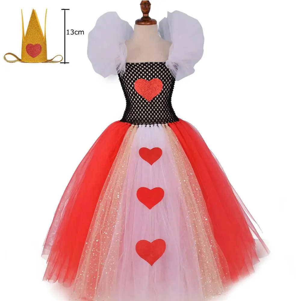 

Queen of Hearts Tutu Dress Baby Girl Black Red Fluffy Tulle Long Dresses Kids Halloween Princess Costume 0-12Y