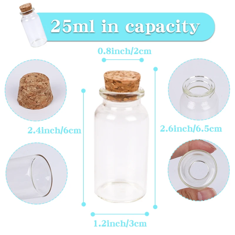 48PC/SET 25ml Mini Glass Bottle Cork Clear Wish Bottle Hanging  Wedding Centerpiece Favors Glass Bottle Jar Wedding Decor