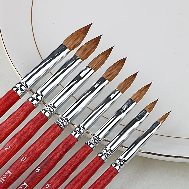 Kolinsky Acrylic Nail Brush Oval Shaped Red Wood Handle Acrylic Nail Art Brush for Nail Extension UV Gel Builder Manicure Tools