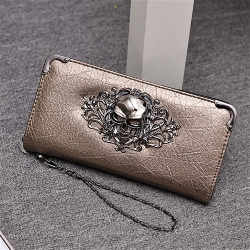 Vintage Skull Women Wallet Leather Luxury Ladies Handbag Zipper Wallet Skeleton Purse Long Clutch Card Holder Wallets Money Bag