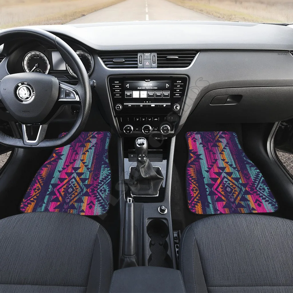 Purple Boho Stripes Car FLoor Mats 3D Printed Pattern Mats Fit for Most Car Anti Slip Cheap Colorful