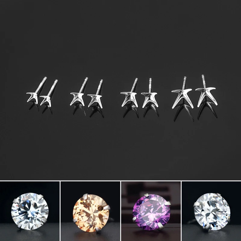 

MEETSOFT Trendy 925 Sterling Silver 2pair/lot Stud Earrings of DIY handmade Semi finished Fine Jewelry wholesale Accessory Gift