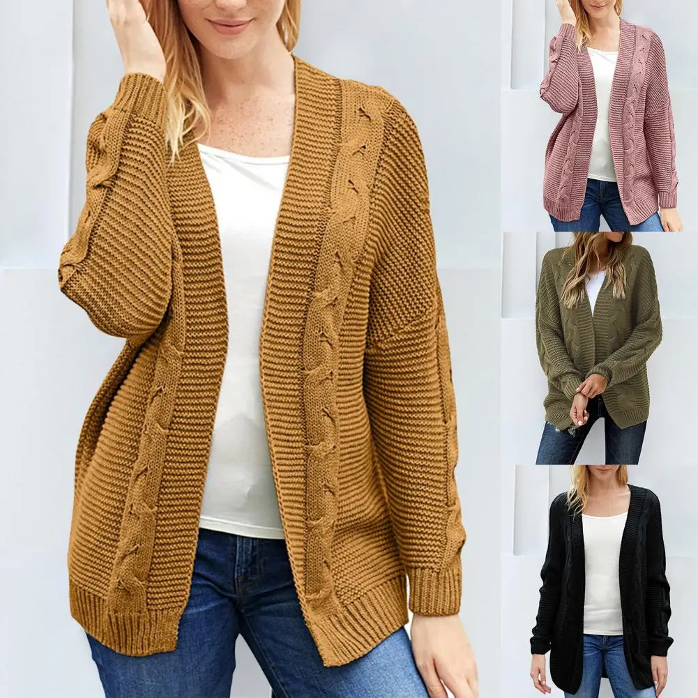 

Batwing Long Sleeve 4 Colors Women V Neck Ribbing Casual Cardigan for Dating