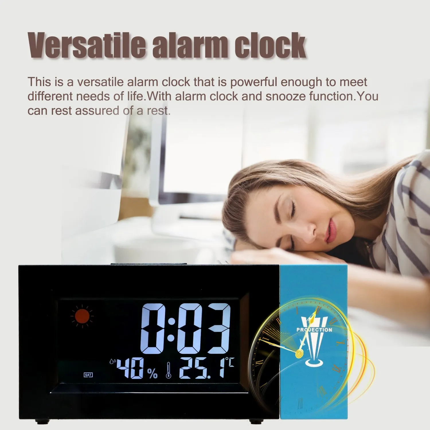 LED Backlight Digital Display Colorful Screen Weather Forecast Projection Clock Rotating Alarm Clock Temperature Humidity