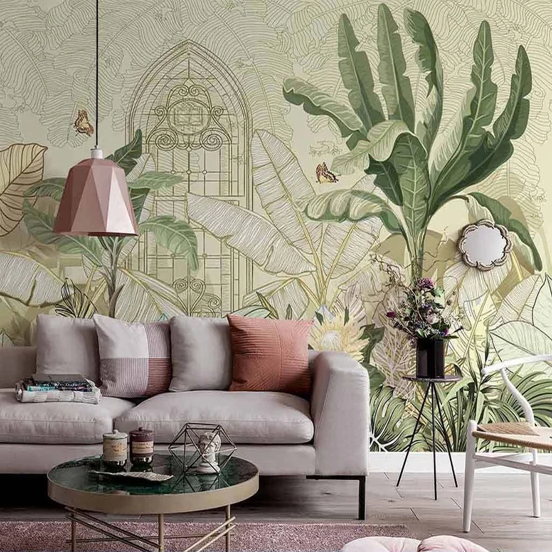Custom Photo Mural 3D Hand Painted Banana Tree Leaves European Style Wall Painting Living Room Bedroom Decoration Art Wallpaper