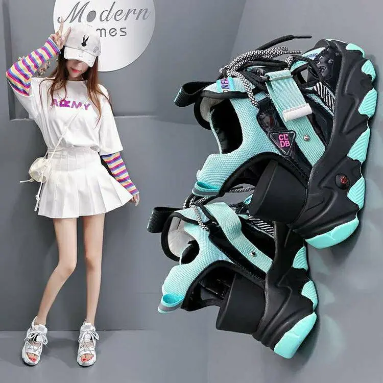 Thick Mixed Color Women's Sandals, Casual Women's and Beach Shoes with Lace Buckle and Open Toe, New 2021