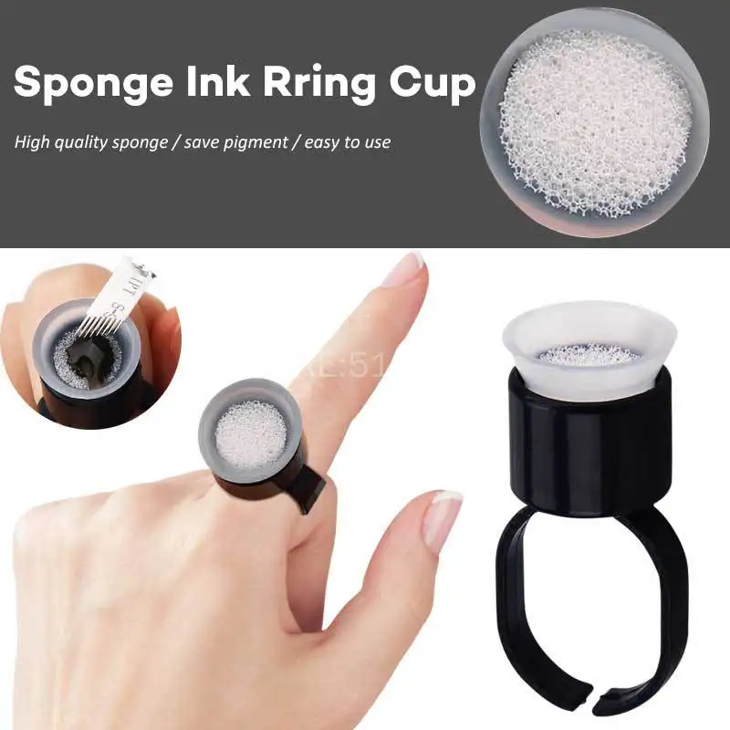 100pcs Tattoos Supply Ink Ring Cup Tools Microblading Pigment Holder With Sponge Permanent Makeup Disposable Tattoo Ink Cups