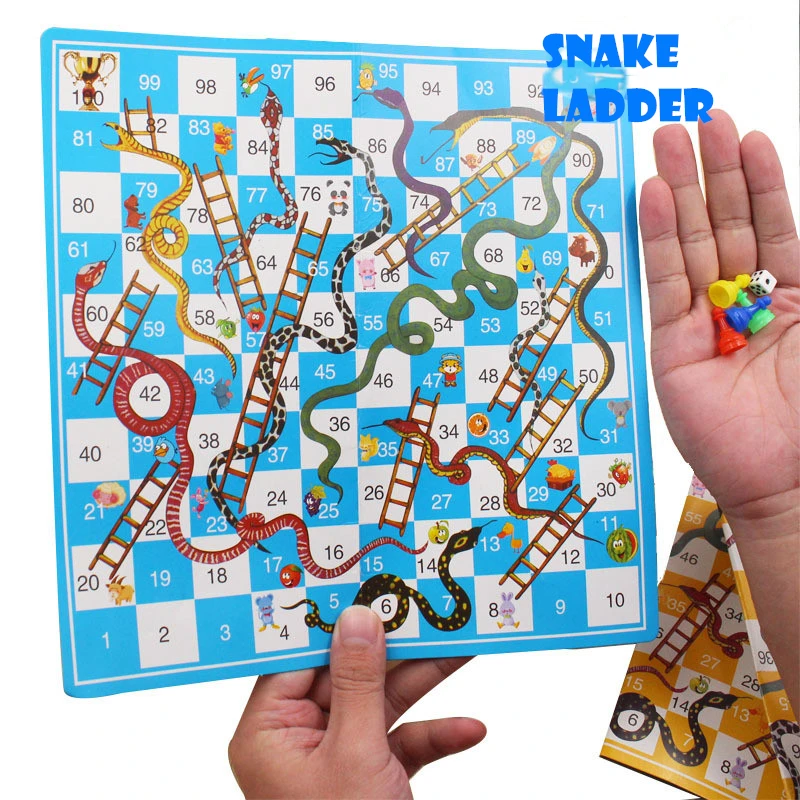 Funny Portable Board Games Children Paper Snake Ladder Flying Chess Set Family Party Games Toys for Kids 25*25 cm