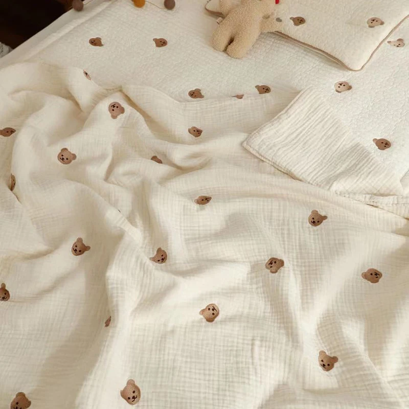 MILANCEL Ins Hot Newborn Baby Blanket Korean Bear Embroidery Kids Sleeping Blanket Cotton Bedding Accessories