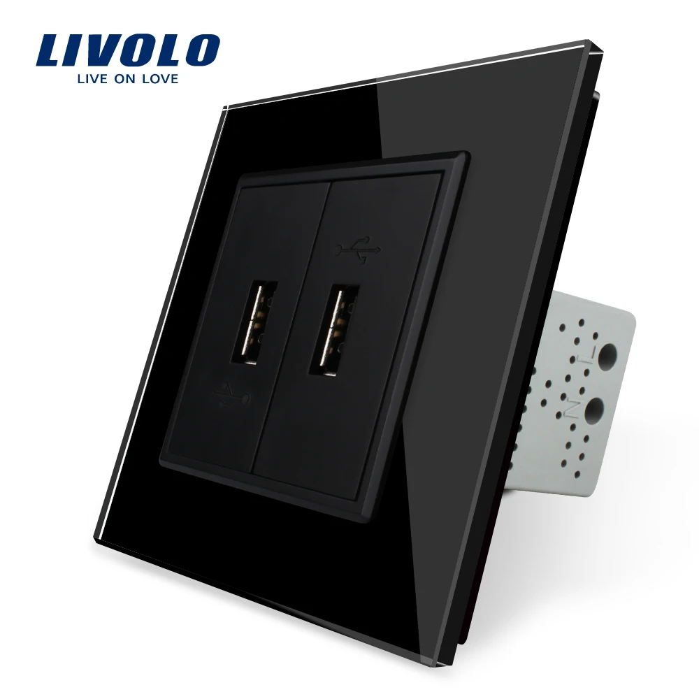 Livolo Pocket Socket , White Crystal Glass Panel, 2 Gang USB Plug Socket / Wall Outlet ,220V~250V,VL-C792U-11/12,Wall Embedded