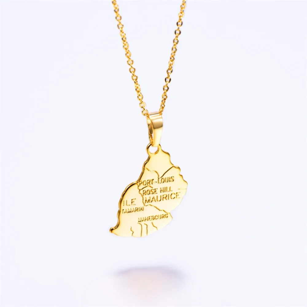 ChainsPro Mauritius Jewelry Map Men Ile Maurice Pendants Gold Color The Republic of Mauritius Maps Necklaces Women Jewelry P643