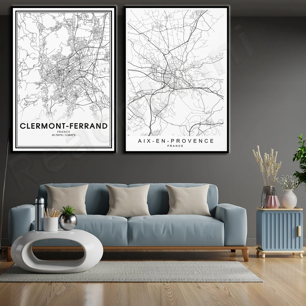 Aix-en-Provence France city, Clermont-Ferrand France map print, simple poster home decoration France city map wall art decoratio