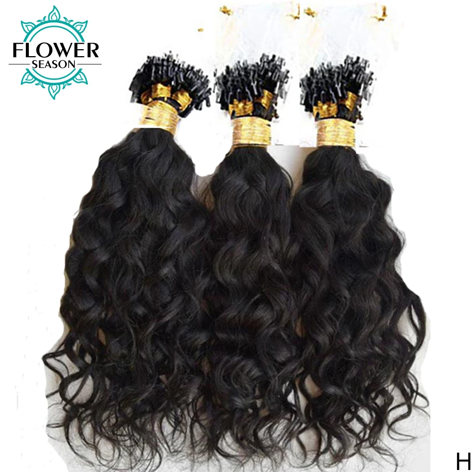 Micro Loop Ring Hair Extensions Water Wave 100strands Micro Bead Link Human Hair Extensions 8''-30'' Brazilian Remy Hair Bundles