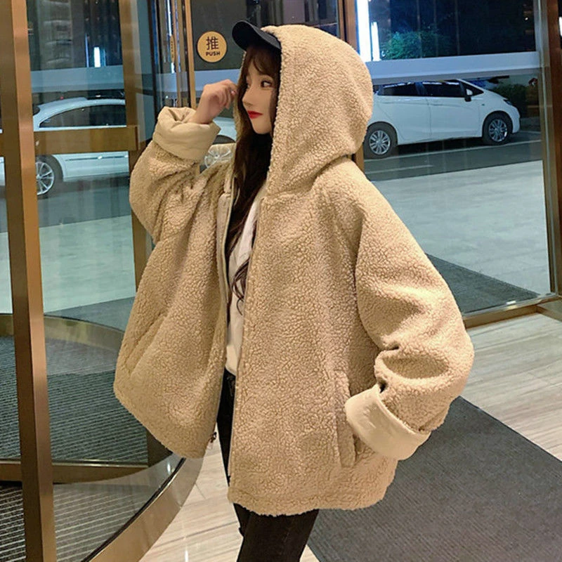 Winter Double Sided Can Wear Jacket 2021 Women\'s Imitation Lambs Wool Lamb Down Oversize Outwear Female Harajuku Style Jacket