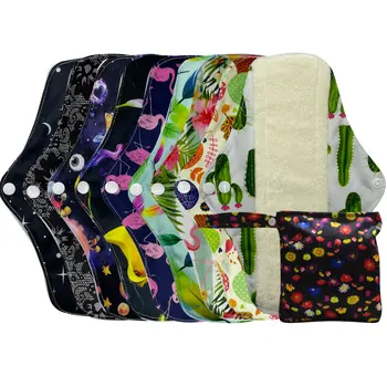 سادة الصحية مع خيزران عضوي الداخلية النسيج سوبر ماصة اليومي قابل للغسل المناديل الصحية 9 قطعة للماء حقيبة التخزين