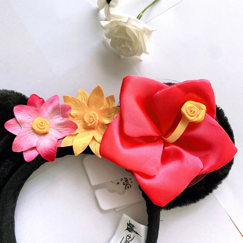 Disney Mickey Minnie Ears Headband  Cosplay Hairband Disneyland Sequin Girl Big Bow Headband DecoratePlush Adult/Kids Headband