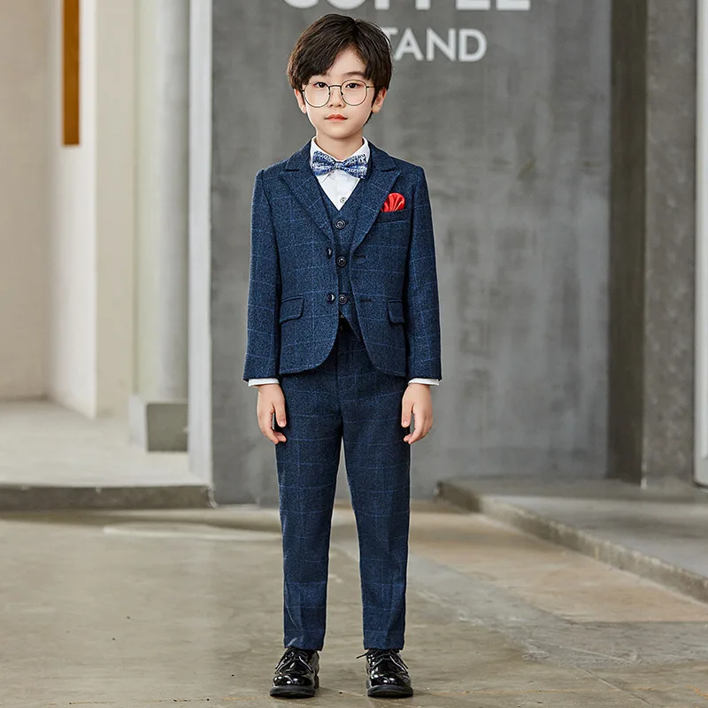 Flower Boys Wedding Suit Kids Jacket Vest Pants Bowtie Formal Tuxedo Party Photograph Suit School Children Performance Dress