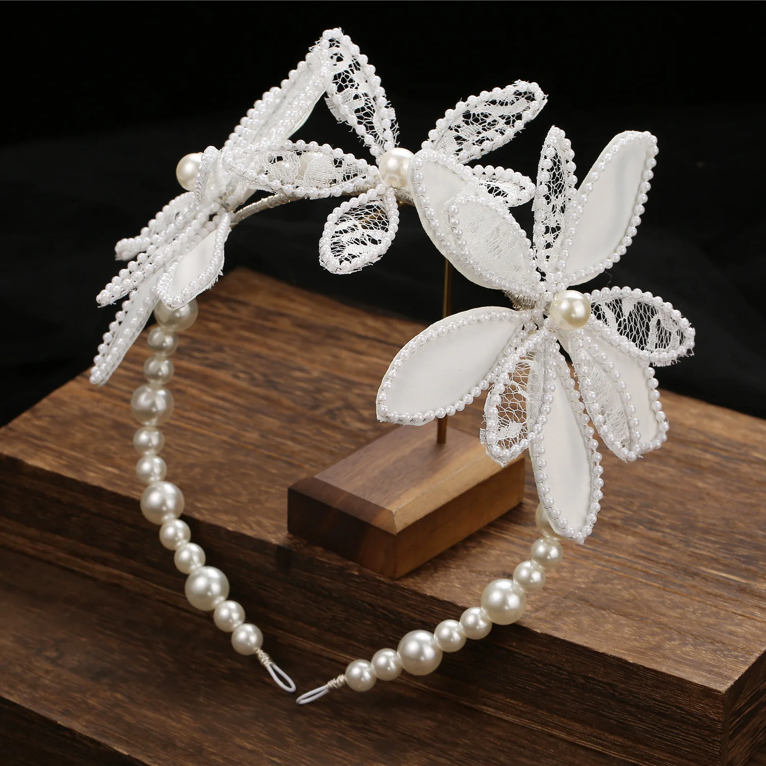 Pure White Piece Lace Flower Crystal Headband Bridal Wedding Styling Accessories