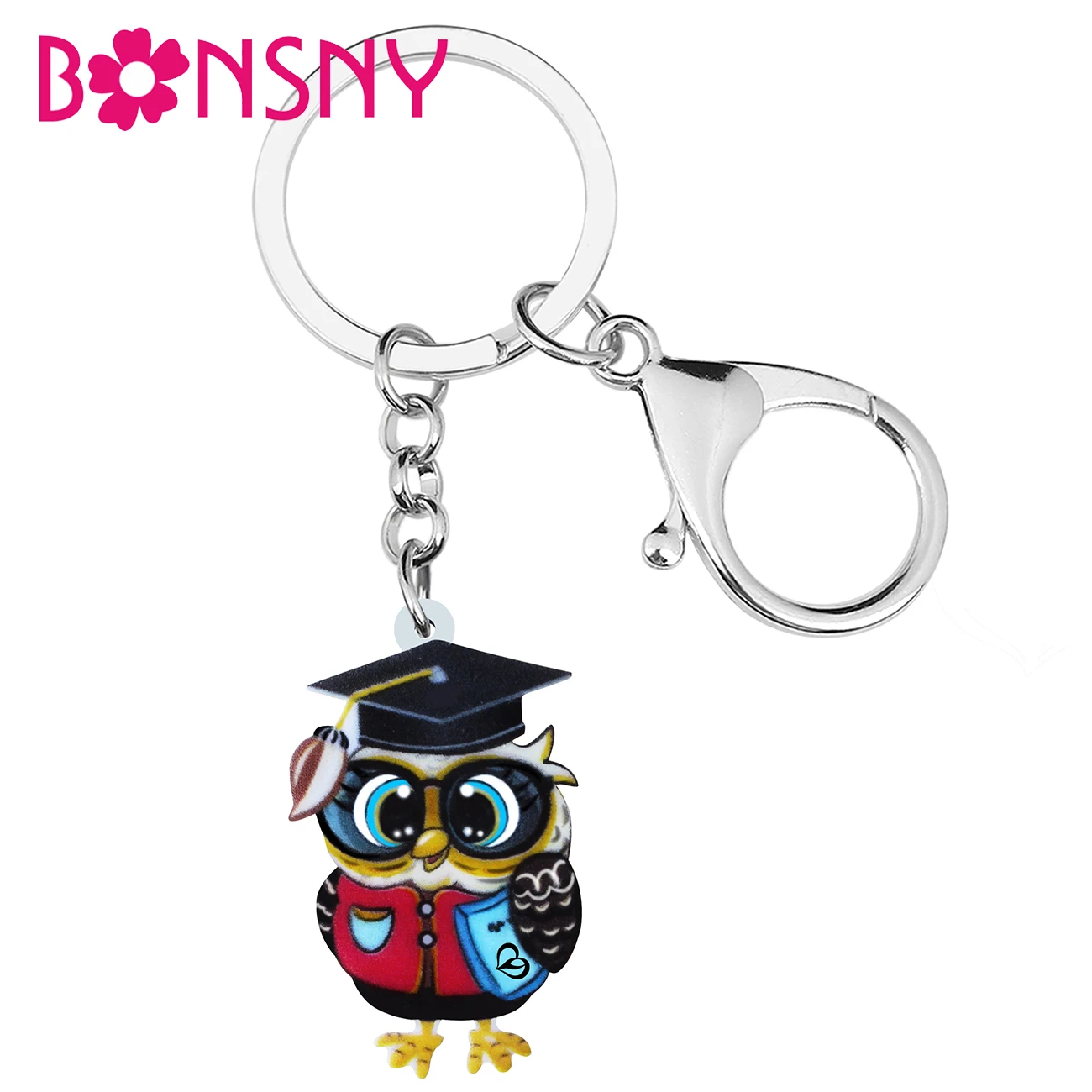 BONSNY Acrylic Cute Bachelor Cap Doctor Owl Keychains Cartoon Car Purse Key Chain Ring Jewelry For Women Teen Girls Charms Gifts