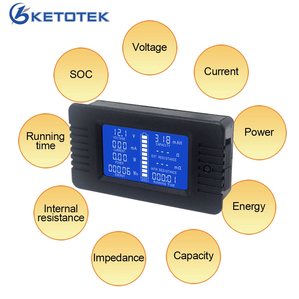 DC Voltmeter Ammeter 0-200V 10A/50A/100A/200A/300A Power Energy Meter Inpedance Capacity Running Time SOC Monitor