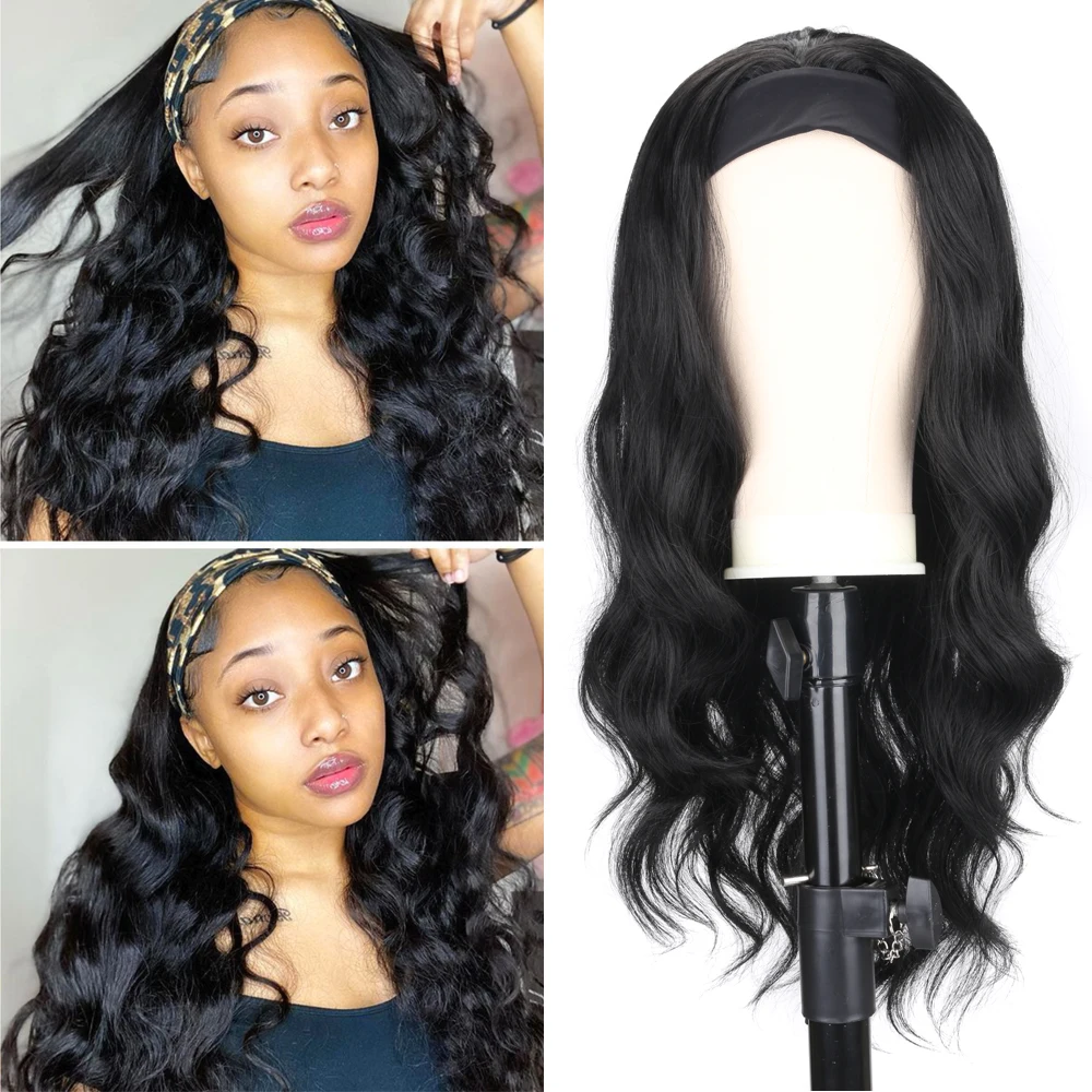 Headband Wig Long Body Wave Women\'s Headband Wig for Women Black Blonde 613 Synthetic Hair Woman Wigs Female