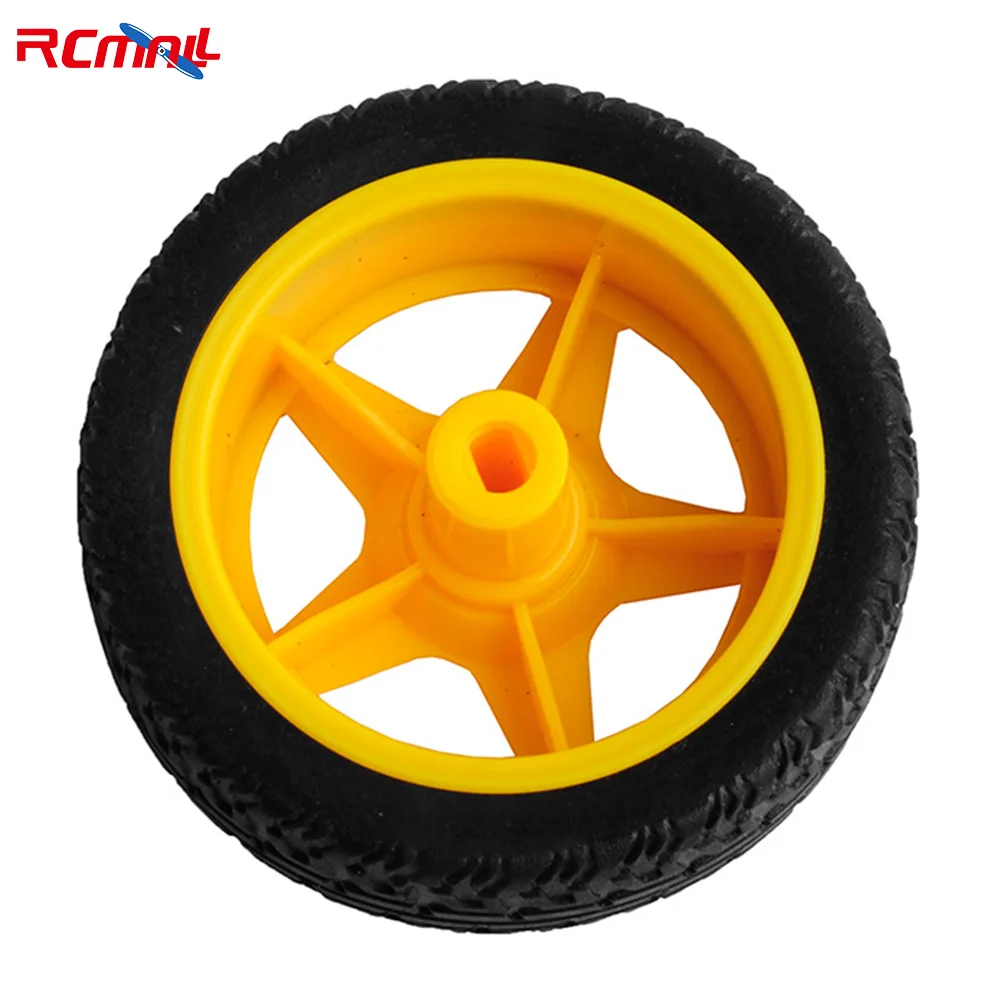 RCmall 8Pcs 6MM 1:48 Small Smart Car Model Plastic Robot Tire Wheel Yellow for Robot wheels DIY Toy Wheels Electric Toy Wheels