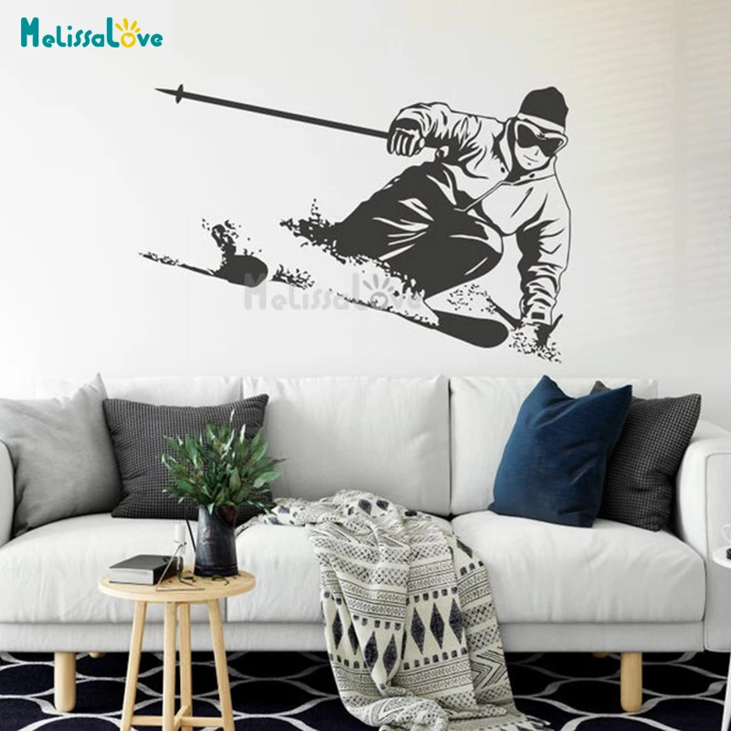 Downhill Skiing Decal Extreme Winter Sport Theme Teenager Child Room Playroom Home Decor Removable Vinyl Wall Sticker BD541