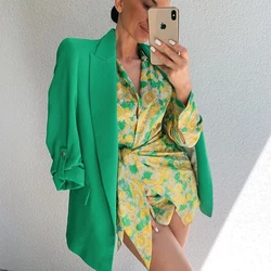 Green Floral Knots Short Dress Za Women 2021 Spring Summer Vintage Long Sleeve Asymmetrical Mini Robes Femme Vestidos Cortos