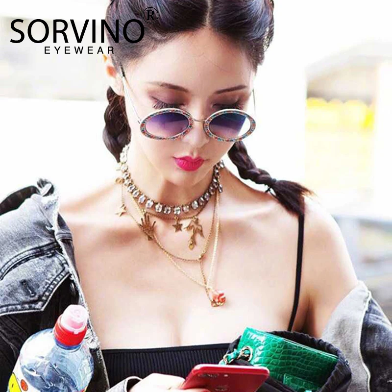 Vintage Diamond Round Sunglasses Women Luxury Brand Gradient Lens Rhinestone Circle Shade Metal Exquisite Sun Glasses For Female