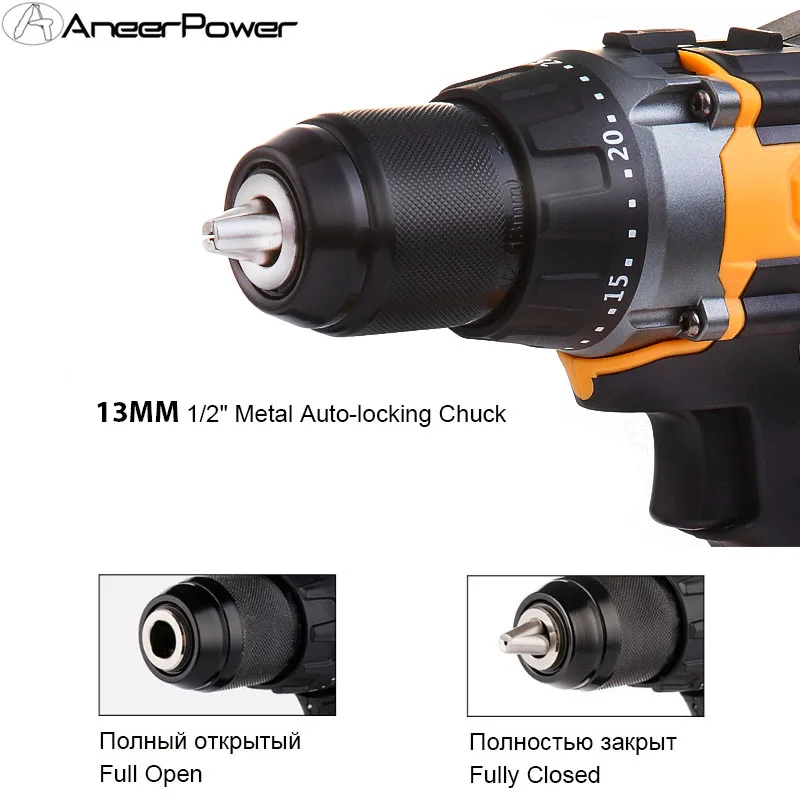 20V Cordless Electric Impact Drill High Power Brushless 3.0Ah Lithium Battery Screwdriver 13MM Self-Locking Chuck 85 N/M Torque