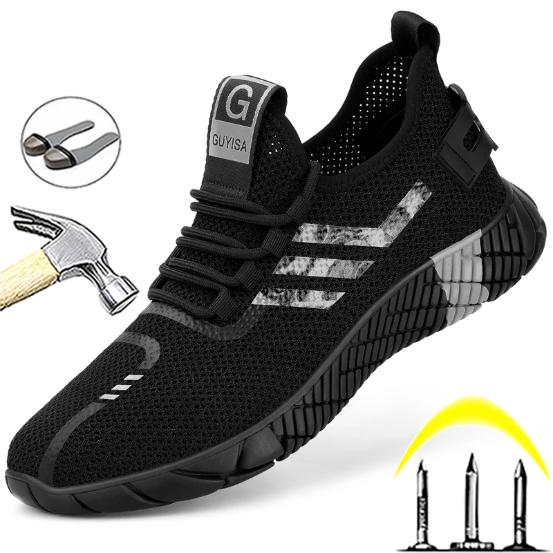 

Summer Safety Shoes Man Work Sneakers Indestructible Shoes Male Puncture-Proof Security Boots Work Sneaker Steel Toe Shoes