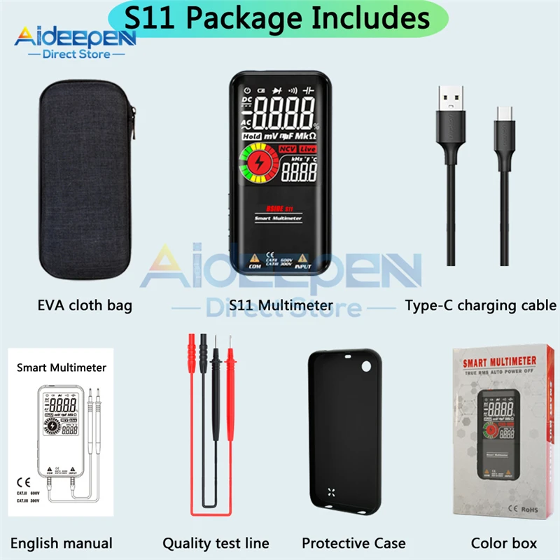 Multimètre numérique S11, écran LCD 3.5 ", 9999 T-RMS, DC, tension AC, puzzles itance, diode Ohm, multimètre NCV Hz, testeur de fil sous tension