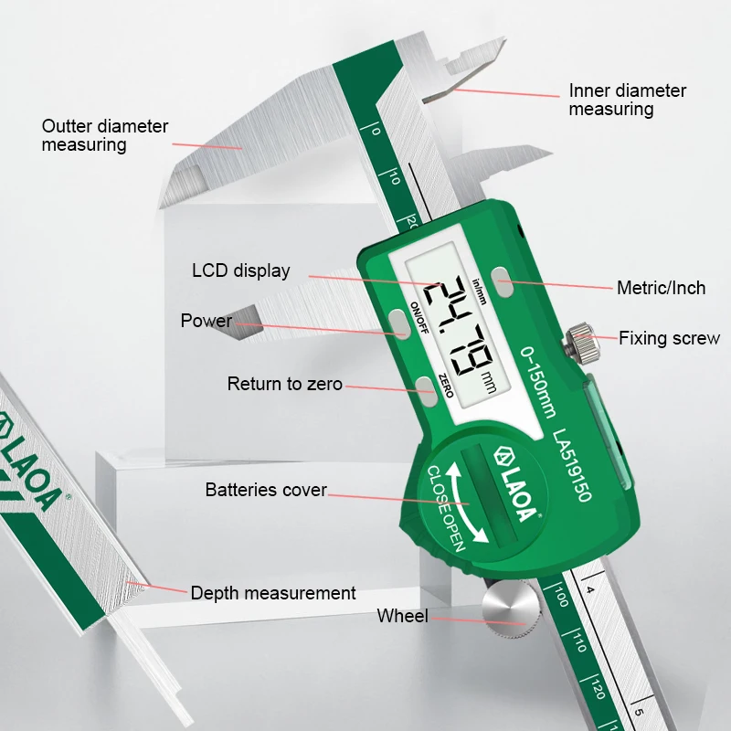 LAOA Digital Vernier Caliper 6 inch 150mm Stainless Steel Electronic Metal Waterproof Caliper Micrometer Depth Measuring Tools