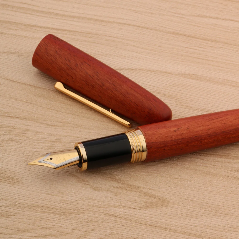 

Luxury Wood JinHao 9056 Fountain Pen Red Mahogany F M Fude Bending Spin Stationery Office Supplies Golden Ink Pens