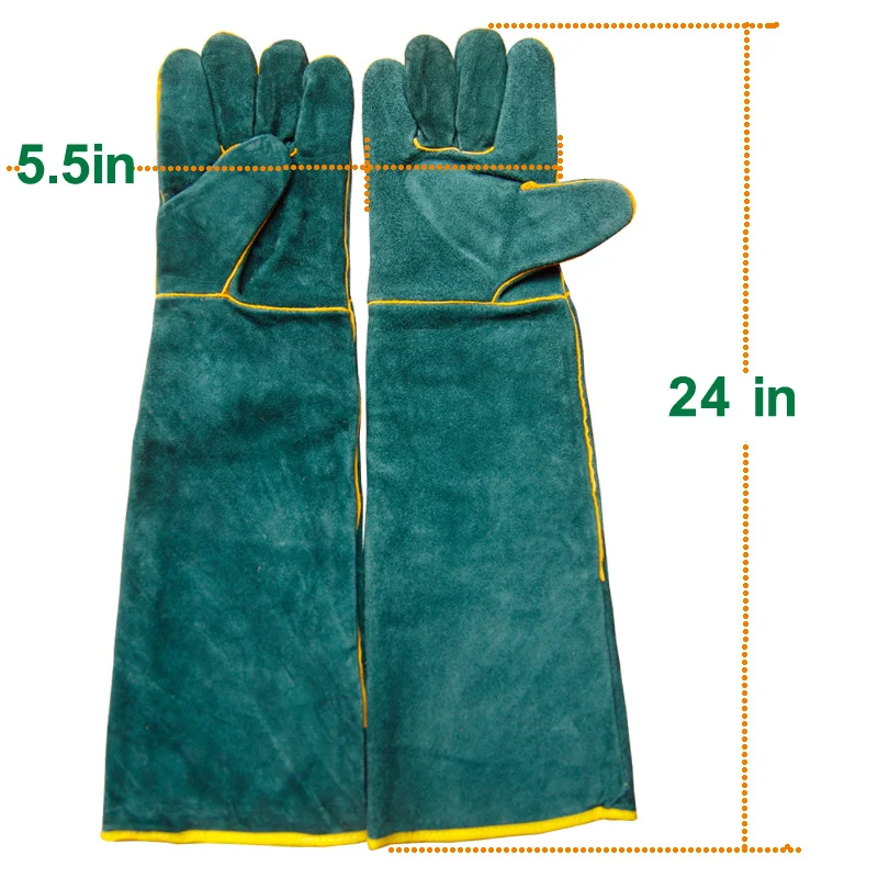 Gants de soudage en cuir véritable de vache, résistants à la chaleur et aux flammes, durables, robustes, épais, allongés de 24 pouces