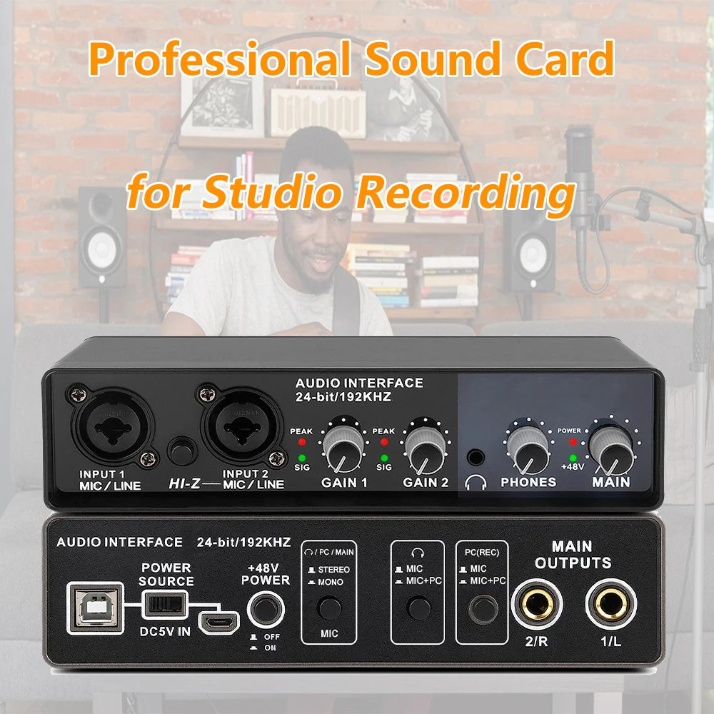 Audio Interface 24 Bit/192 KHz USB Audio Interface 2i2 for Recording, Podcasting, Streaming with MIC LINE Input, XLR InInterface