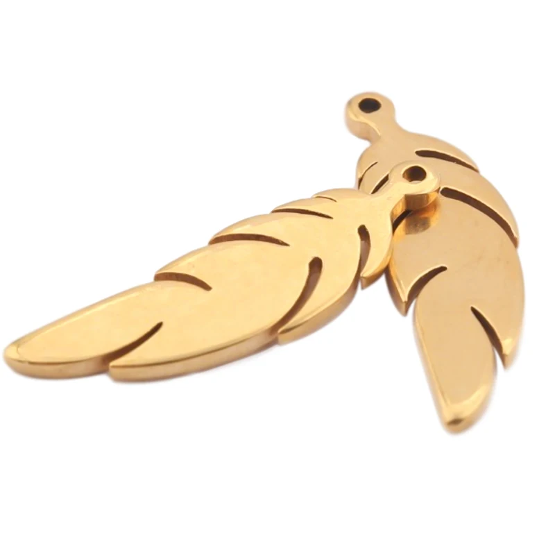 10pcs Stainless Steel Gold Color Feather Charms Leaves Leaf Earrings Charm Pendants For Diy Necklace Making Jewelry Findings