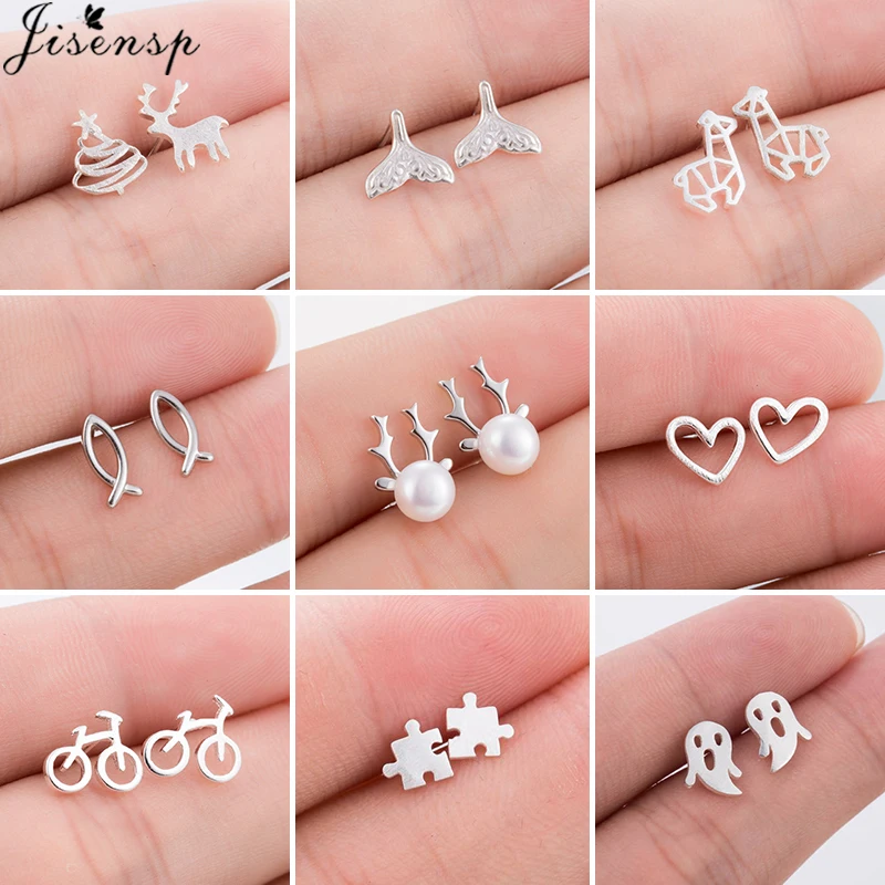 Bohemian Fashion Simple Stud Earrings Geometric Fish Heart Ghost Puzzle Earrings for Women Girls Jewelry Pendientes Gifts