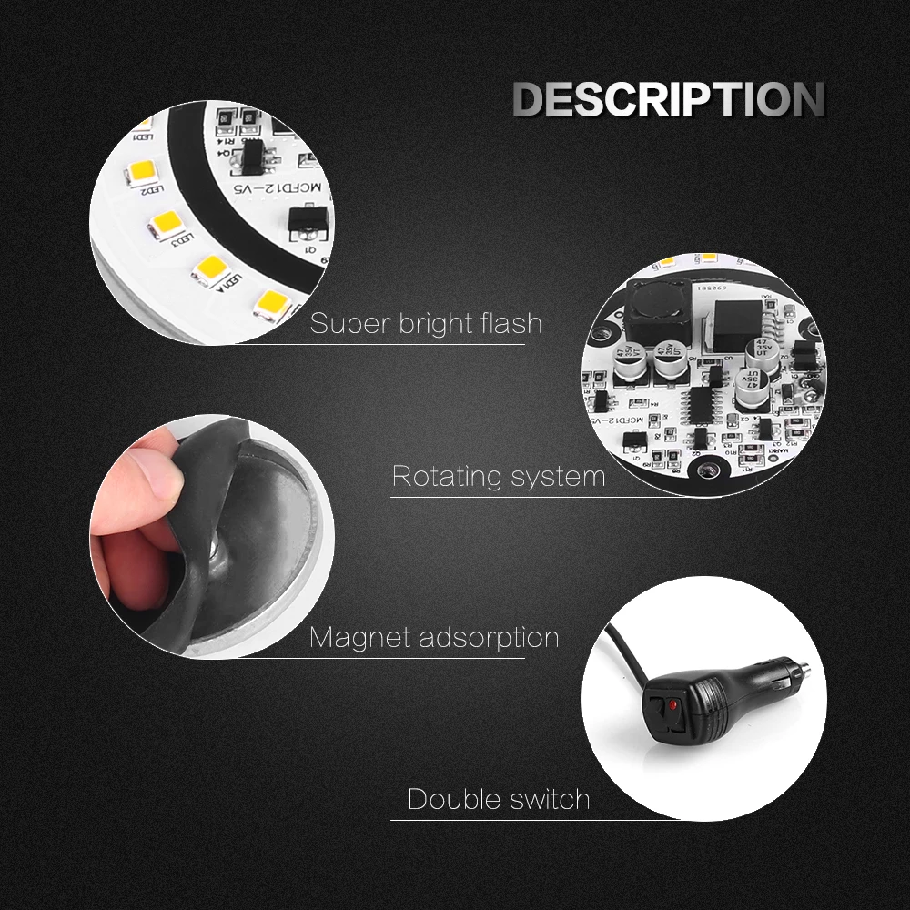 Bogrand-pouvez-vous rophare rotatif avec LED magnétique, lampe de secours clignotante ambre, stroboscope, feux de circulation iodés, 9-28V