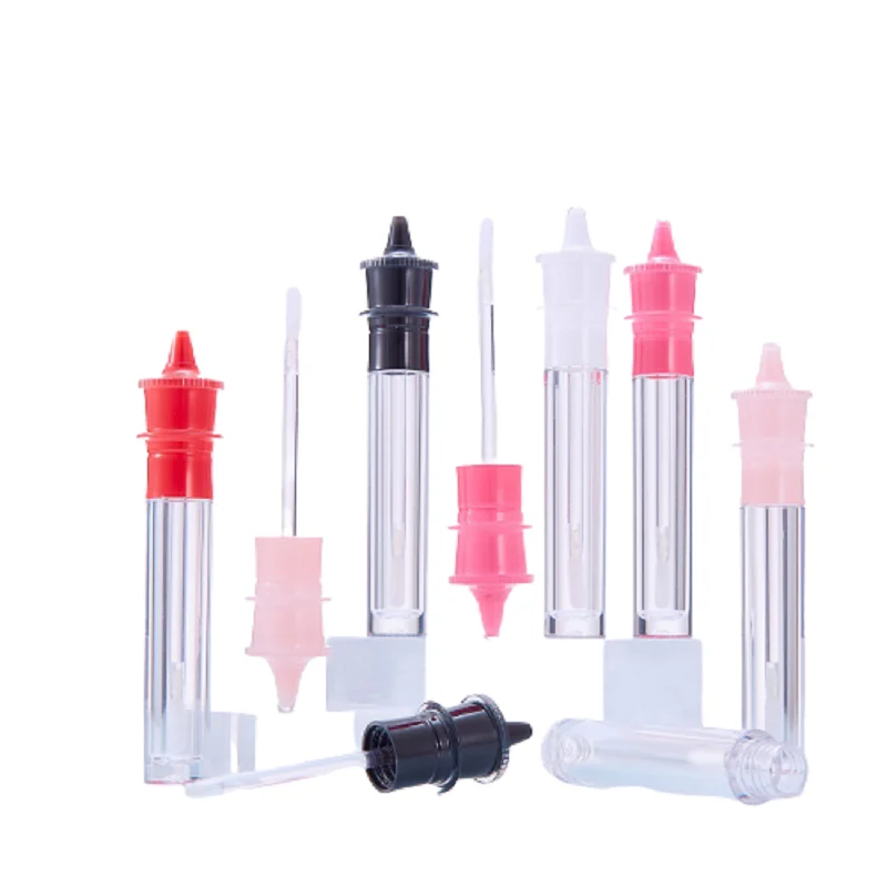 5ML Lipgloss Container Red Pink Black Tower Shaped Cosmetic Liquid Lipstick Packaging Empty Lip Gloss Tubes With Wand 30/50pcs