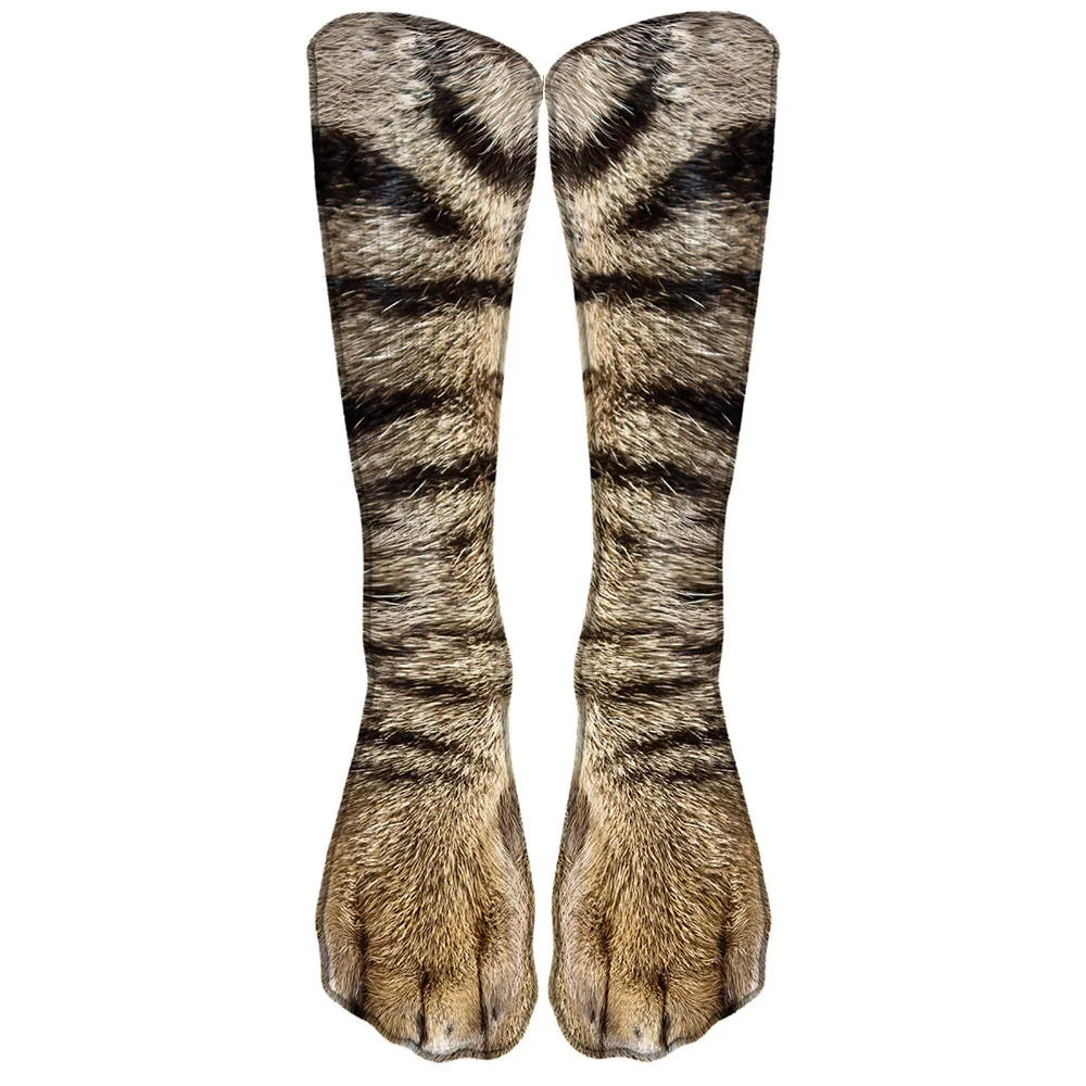 Creative 3D Printing Realistic Cat Paw Socks Leopard Tiger Cotton Socks Unique Unisex Socks Prank Spoof Cat Legs Cosplay Party