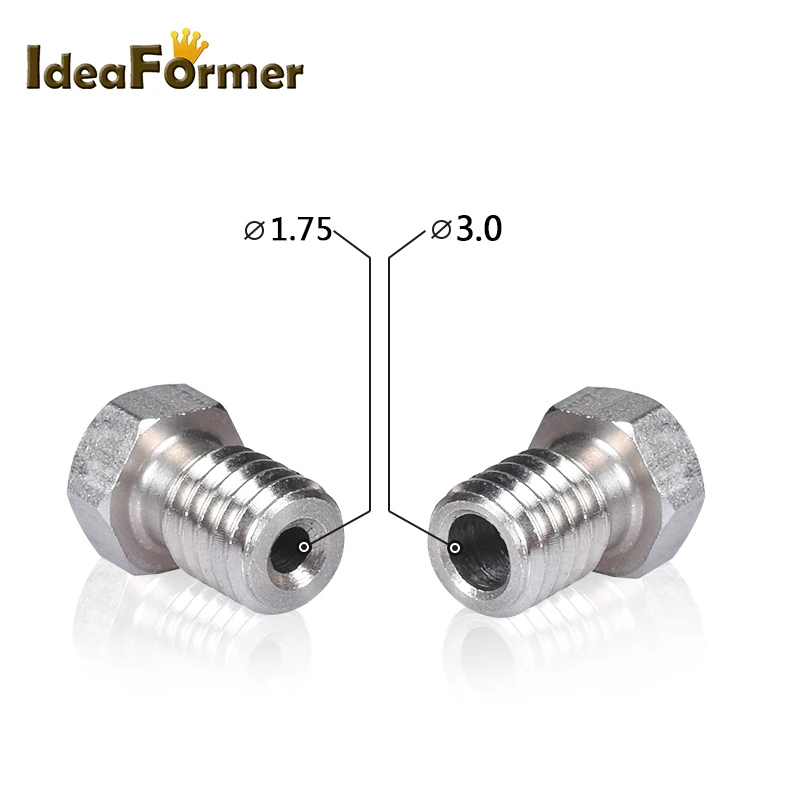 2pcs V6 Stainless Steel Nozzle 0.2/0.25/0.3/0.4/0.5/0.6/0.8/1.0 mm M6 thread 1.75/3.00 MM Nozzle for 3D Printer E3D V6 Hotend