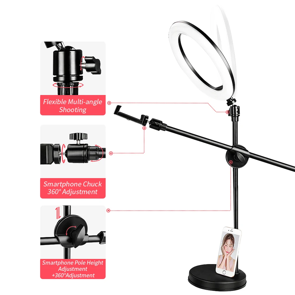 Profession Desktop Photography LED Ring Light Ring Lamp Phone Holder Tripod Stand for Photo Studio Nail Art Video Ringlight