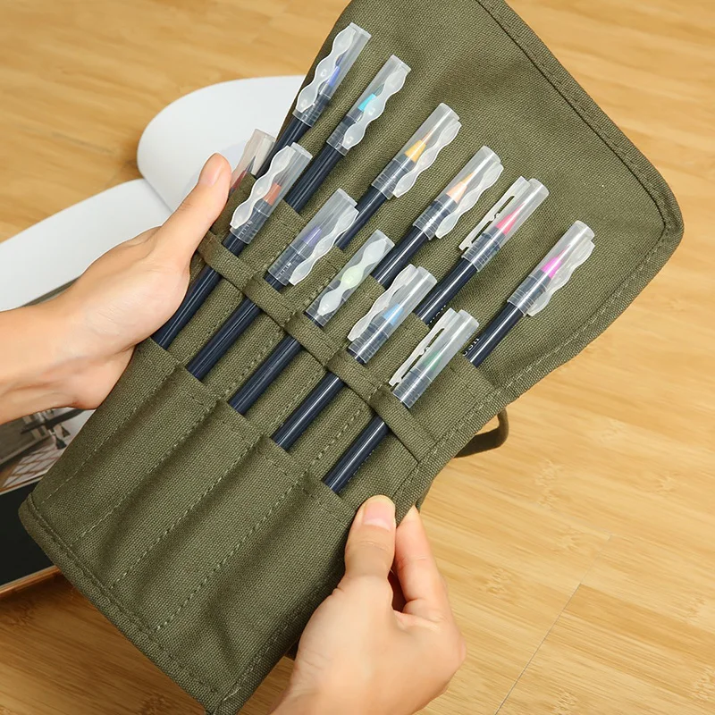 Brush Bag Artist Draw Pen Watercolor Roll Up Canvas Oil Paint Brush Cases Holder Paint Brush Cases Makeup Brushes Organizer