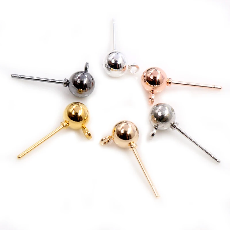 50pcs/lot 3/4/5mm 6 Colors Pin Findings Stud Earring Basic Pins Stoppers Connector For DIY Jewelry Making Accessories Supplies